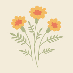 Naklejka premium Marigold bouquet in soft orange pastel tones. Delicate, romantic and nostalgic hand drawn floral vector elements, perfect for vintage prints, garden decor, and cottage core designs.