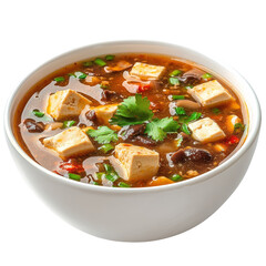 Tofu soup in white bowl on transparent background