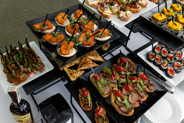 Catering plate. Assortment of snacks on the buffet table 