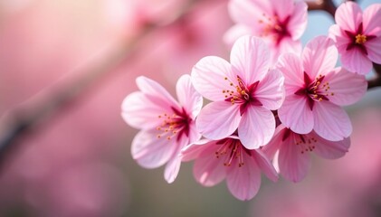 Fototapeta premium Delicate pink sakura blossoms, full bloom, soft petals , elegant, nature