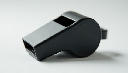 Black plastic whistle, simple design, sharp focus , isolated, official, blow