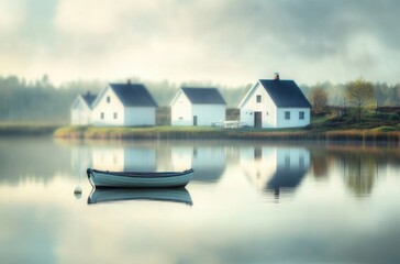 Fototapeta premium A peaceful photograph of a small boat drifting on a serene lake