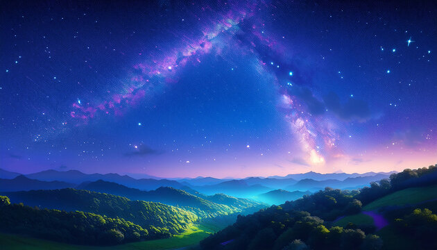 night beautiful anime hills scenery landscape full of stars