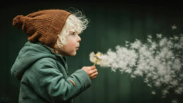 Child blowing dandelion