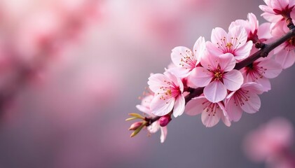 Obraz premium Delicate pink sakura blossoms, intricate branch pattern, beauty, pink flowers