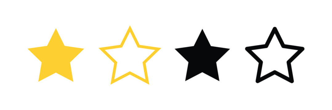 Star icons, logo in flat style. Golden Stars and black stars collections. The set contains icons as Sparkle, Falling Star, firework.