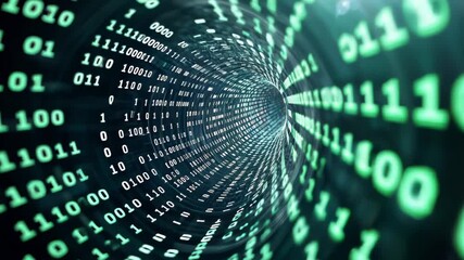 3D tunnel made of binary code (ones and zeroes) in green tones, symbolizing data flow and digital space. Concept of cyberspace, information technology, AI, and programming - Powered by Adobe