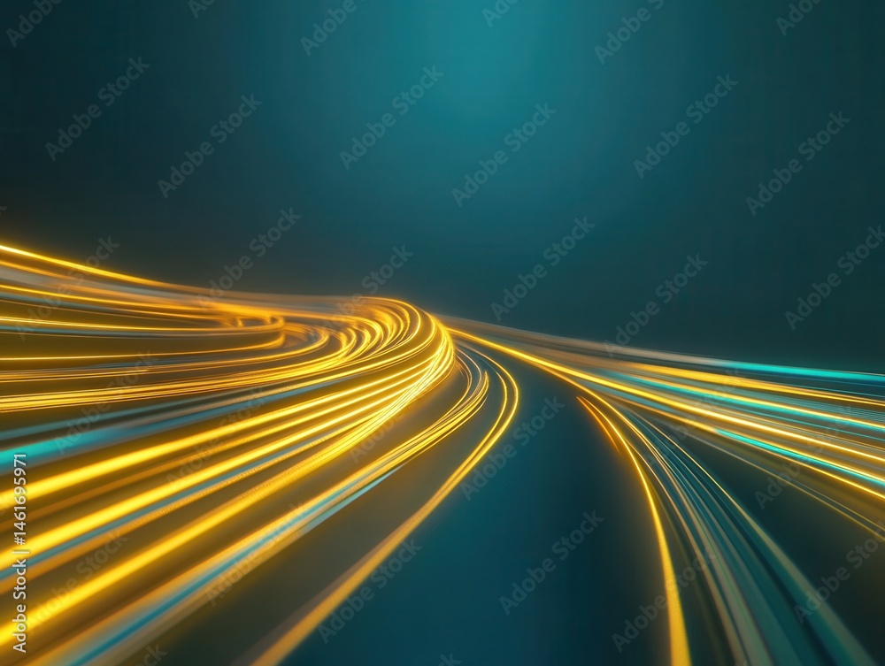 Poster abstract light trails flow across dark teal background creating sense of speed and movement in a mod