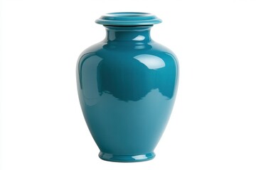 Close up studio shot of a teal ceramic vase on a white background for home decor and interior design