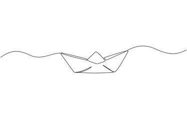 One continuous line drawing of paper boat. Origami ship concept for success leadership, Paper boat one line continuous drawing art on white background.