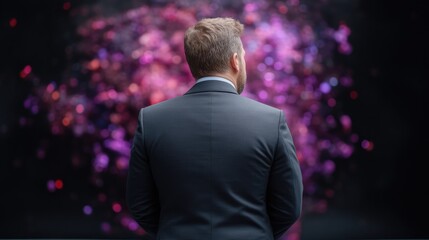 Businessman contemplates abstract art