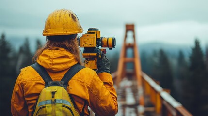 Surveyor on a Bridge Construction Site