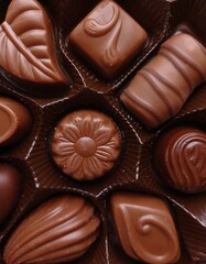 Close-up of an assortment of chocolates in a box.