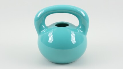 Turquoise kettlebell vase on white background studio shot product photography home decor fitness concept still life minimalist style