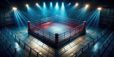 Aerial View Empty Boxing Ring Spotlight Night Stadium Fight Championship