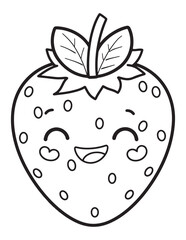 Happy Strawberry Line Art Coloring Page