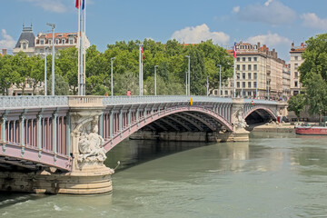 Naklejka premium Pont Lafayette, bridge over river Rhone in the city of Lyon, France 