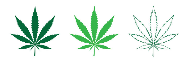 Marijuana leaf silhouette, Marijuana cannabis hemp leaf vector icon isolated on a white background