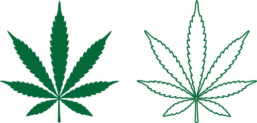 Marijuana leaf silhouette, Marijuana cannabis hemp leaf vector icon isolated on a white background