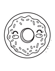 Kawaii Smiling Donut – Cute Dessert Coloring Page for Kids