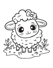 Adorable Kawaii Sheep – Cute Animal Line Art Coloring Page