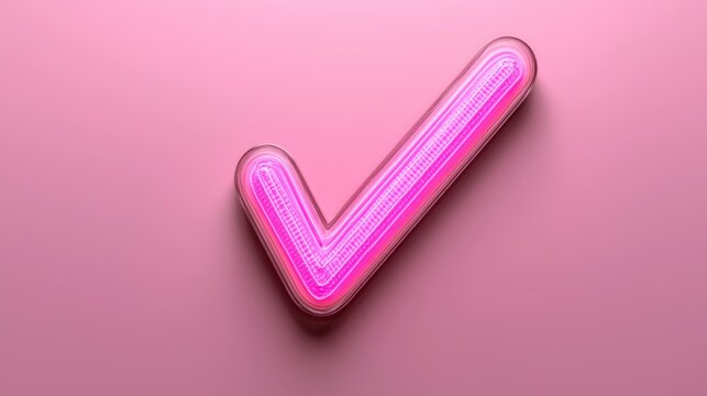 Pink neon checkmark graphic on a pink background - Powered by Adobe