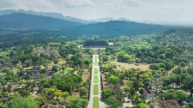 Time lapse aerial view of Borobudur Temple, Central Java, Indonesia