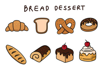 디저트 빵 라인드로잉 일러스트(dessert bread line drawing illustration)