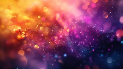 Obraz premium Vibrant Abstract Background with Colorful Bokeh Effect, Glowing Particles and Swirling Light in Shades of Orange, Purple, Pink, and Blue for Creative Projects