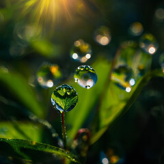 water drops on green leaf