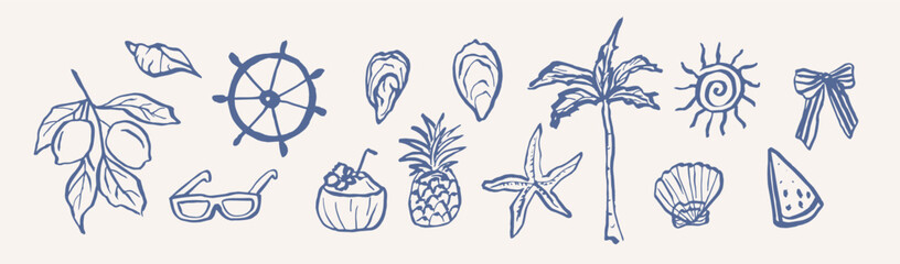 Fototapeta premium Hand drawn doodle mediterranean summer vacation elements 