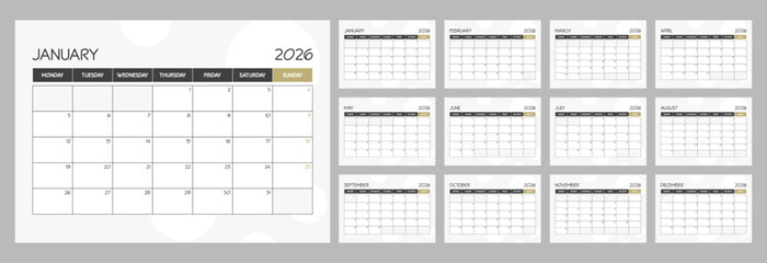 2026 monthly blank calendar planner schedule with week starts on Monday