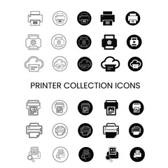 Print icon collection black and white set 