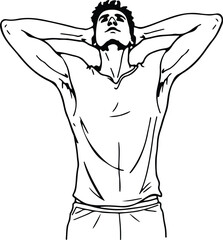 sketch of a muscular man, minimalist, black on white background line art illustration