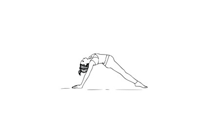  a young woman practices yoga, minimalist, black on white background line art illustration