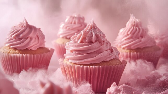 Delicious pink cupcakes with swirled frosting sweet treats pic food rose tasty sugar cream sugar