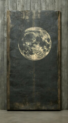 Rustic moon graphic on distressed wood panel