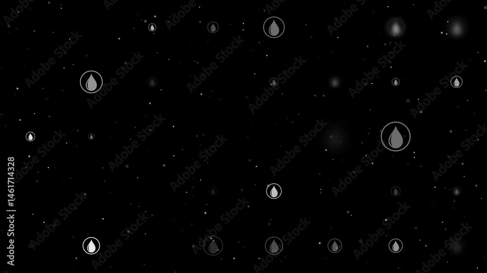 Poster template animation of evenly spaced a drop of oil symbols of different sizes and opacity. animation 