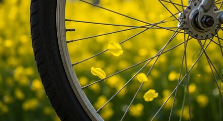 Naklejka premium Bicycle Wheel with Yellow Flowers