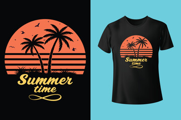 Dog and his master is at the bank of the sea in summer t-shirt design vector illustration