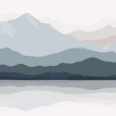 landscape background.wall art vector. Foliage line art drawing with abstract shape