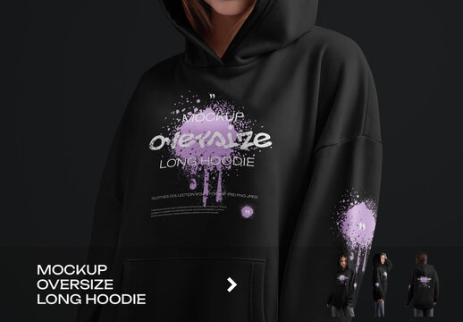 3 Mockups of a Long Oversized Hoodie