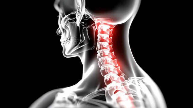 Detailed view of cervical spine with highlighted areas of discomfort and concern in human anatomy