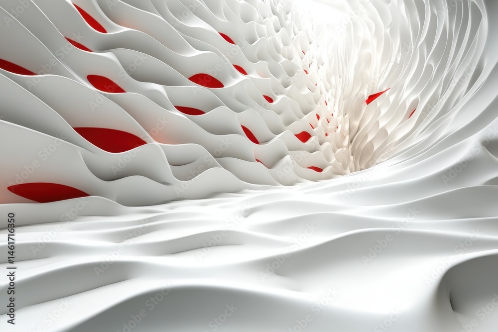 Poster abstract white architecture with red accents perspective view smooth curves and flowing lines modern