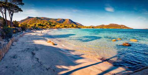 Bright summer view of Tamaricciu resort. Warm morning scene of Corsica island, France, Europe....