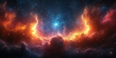 Fototapeta premium Vivid cosmic clouds illuminated by starlight in a vast and colorful universe