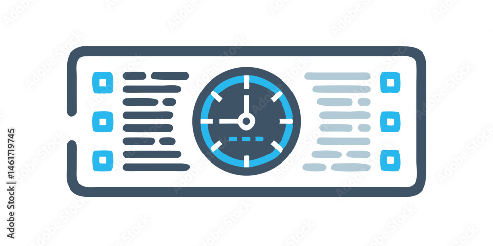 Poster tech interface with digital clock and status lights