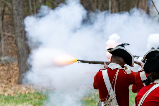 Revolutionary War British Soldier Firing Musket