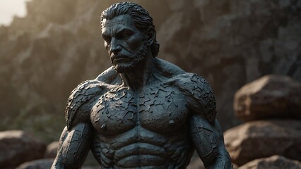 A statue of Aslanchi, whose chest crack spills star-liquid into the ground