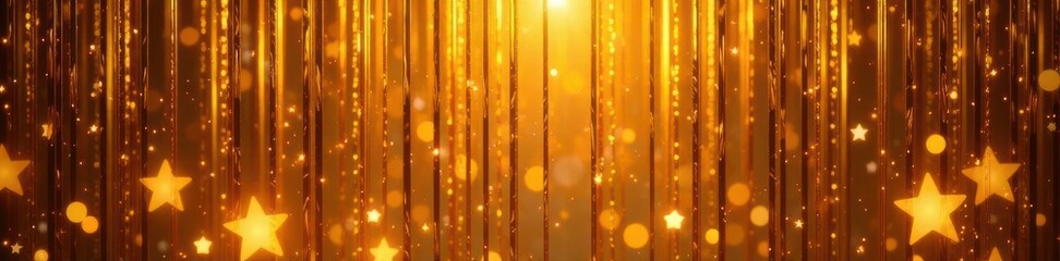 Golden tinsel curtain backdrop, sparkling lights , golden, gold